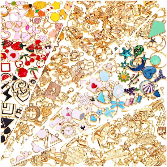 Citrus; 200 Pcs Enamel Charms for Jewelry Making, Assorted Bulk Metal Charms with 100 Enamel and 100 Gold Tone Charms, Mixed Wholesale Pendants for DIY Necklace Bracelet Earrings Keychains Crafts; Category:Bead Kits; Image:1